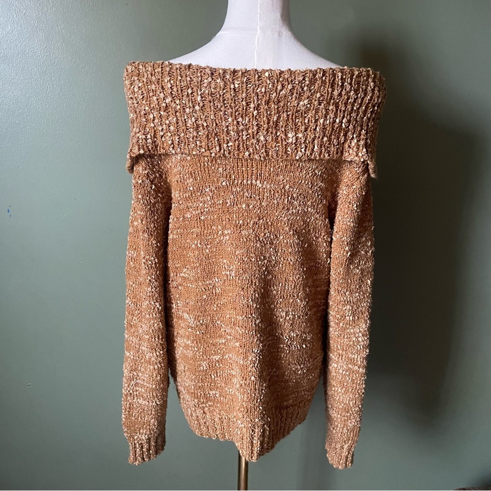Mustard/Tan Off-The-Shoulder Sweater